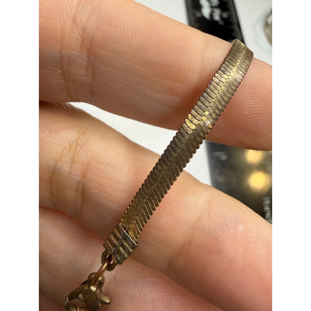 Gold Tone Herringbone Flat Snake Chain Bracelet Adjustable Lobster Clasp 7.5-9in